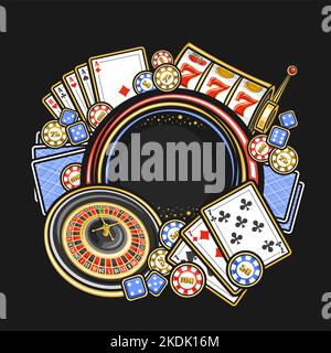 Cadre vectoriel pour Casino avec espace de copie pour le texte, panneau rond pour casino à Las Vegas avec illustration de roulette européenne, casin coloré Illustration de Vecteur