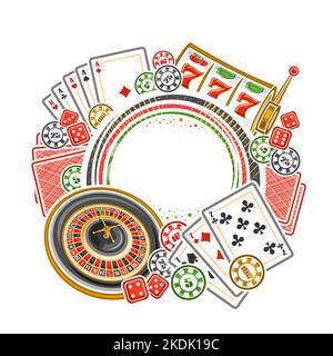 Cadre vectoriel pour Casino avec espace de copie pour le texte, rond panneau pour casino à Las Vegas avec illustration de roulette européenne, casi coloré Illustration de Vecteur