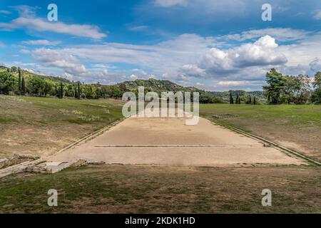 Vue aérienne du parc archéologique d'Olympie en Grèce site des Jeux Olympiques anciens Banque D'Images