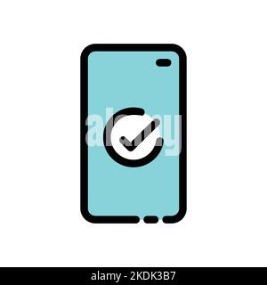 Smartphone et cochez l'icône de ligne de couleur.Notification de validation approuvée Illustration de Vecteur