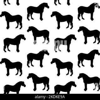 Motif vectoriel sans couture d'une silhouette de cheval dessinée à la main isolée sur fond blanc Illustration de Vecteur
