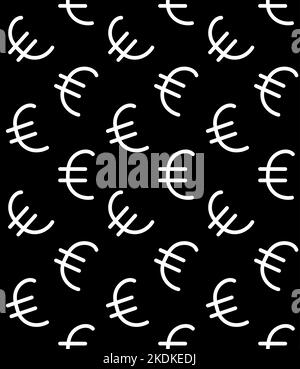 Motif vectoriel sans couture de l'esquisse de l'autocollant d'euro dessiné à la main et isolé sur fond noir Illustration de Vecteur