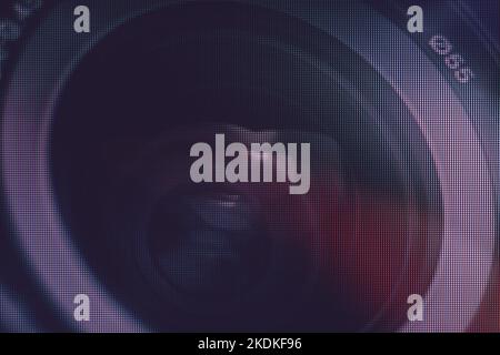 Gros plan sur l'objectif de l'appareil photo. Motif d'arrière-plan pour la conception. Vue Macro. Gros plan du pixel. Banque D'Images