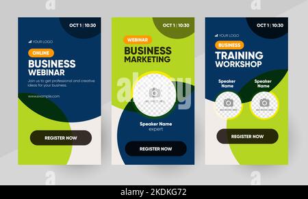 Modèle d'histoire de médias sociaux pour le webinaire de formation en marketing d'entreprise. Arrière-plan et illustration pour la conception de bannières de médias sociaux avec un emplacement pour une image dans le vecteur. Illustration de Vecteur