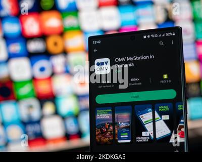 Galati, Roumanie - 31 octobre 2022 : application MyStation OMV disponible sur Google Play Store pour smartphones Android Banque D'Images