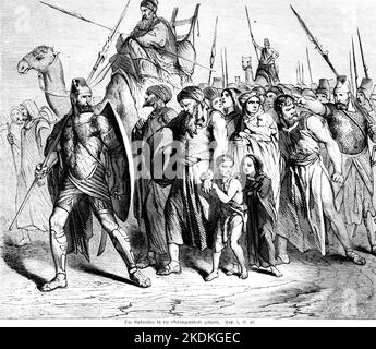 Les Rubenites sont prises prisonniers, Bible, ancien Testament, Premier Livre des Chonicles, Chapitre 5, verset 2, Illustration historique 1850 Banque D'Images