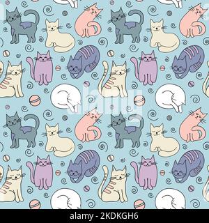 motif vectoriel sans couture avec chats de différence dessinés à la main Illustration de Vecteur
