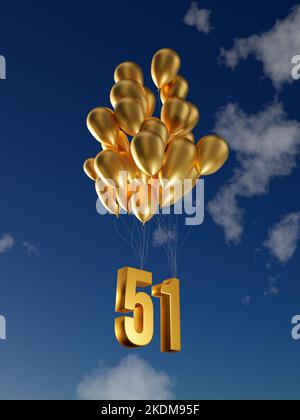 Célébration de la Journée nationale des Émirats arabes Unis en 51st avec des ballons d'or prenant le No 51, 3D Illustration Render Banque D'Images