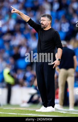 San Sebastian, Espagne - 06/11/2022, Gennaro Gattuso entraîneur-chef de Valencia CF pendant le championnat d'Espagne la Liga football match entre Real Sociedad et Valencia CF sur 6 novembre 2022 à la Reale Arena de San Sebastian, Espagne - photo: Ricardo Larreina/DPPI/LiveMedia Banque D'Images