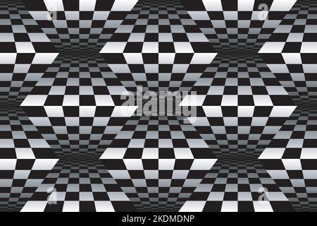 Arrière-plan abstrait à carreaux noir et blanc. Motif géométrique avec effet de distorsion visuelle. Illustration de Vecteur