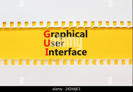 Symbole de l'interface utilisateur graphique. Concept Words GUI interface utilisateur graphique sur papier jaune sur un beau fond blanc. Les entreprises et l'interface graphique sont grisâtes Banque D'Images