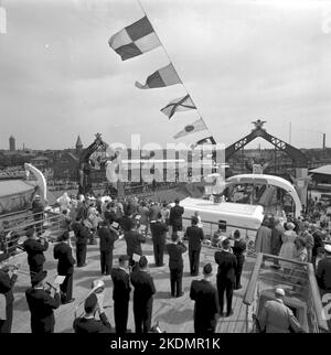 Les chemins de fer de l'État, SJ, train Ferjelleden Trelleborgs- Sassnitz 50 ans. Festivités à bord du M/S Trelleborg Banque D'Images