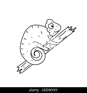 Icône chameleon dessinée à la main dans un style doodle. Icône vectorielle caméléon de dessin animé pour la conception de sites Web isolée sur fond blanc. Illustration de Vecteur