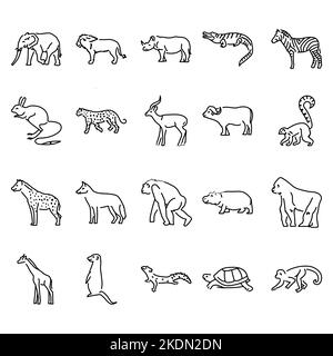 Jeu d'icônes de couleur pour animaux africains. Pictogrammes pour la page Web Illustration de Vecteur