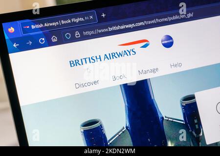 Page Web de réservation de vols pour British Airways - la compagnie aérienne du Royaume-Uni, dont le siège est à Londres, en Angleterre Banque D'Images