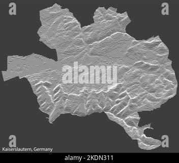 Carte topographique négative de la ville de KAISERSLAUTERN, ALLEMAGNE avec lignes de contour blanches sur fond gris foncé Illustration de Vecteur