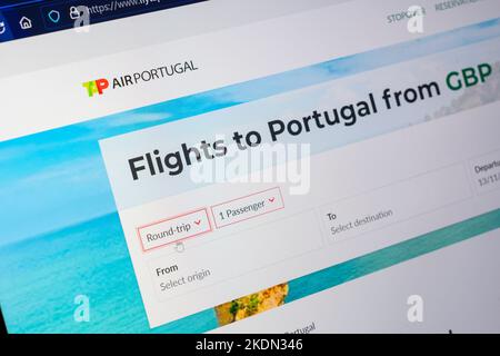 La page de réservation de vols pour TAP Air Portugal - la compagnie aérienne nationale du Portugal, dont le siège est situé à l'aéroport de Lisbonne Banque D'Images