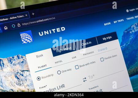La page d'accueil du site Web de United Airlines Inc., une importante compagnie aérienne américaine qui exploite un vaste réseau de routes nationales et internationales Banque D'Images
