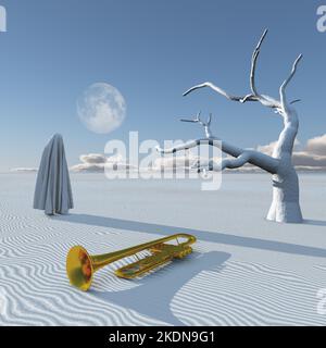 Figure sous tissu dans le désert. 3D rendu Banque D'Images