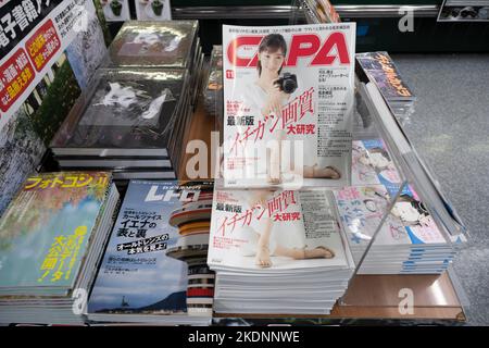 Tokyo, Japon. 7th novembre 2022. Magazines de photographie sur Yodobashi Camera. Les publications imprimées sont encore courantes au Japon malgré le monopole de Google et Facebook sur les recettes publicitaires numériques dans le monde entier. Le prix du film de 35mm a augmenté en raison de l'inflation, de l'affaiblissement du yen japonais et de la demande accrue pour la photographie analogique.Shinjuku est l'un des principaux quartiers d'affaires commerciaux du Japon et le siège du gouvernement métropolitain de Tokyo. Shinjuku est célèbre pour sa riche culture de la photographie, ayant la gare la plus fréquentée du monde, et abrite Yodobashi Camera, un grand électrtr Banque D'Images