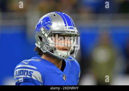 DETROIT, MI - 06 NOVEMBRE : placebo des Detroit Lions (17) Michael Badgley avant le match entre les Green Bay Packers et les Detroit Lions sur 6 novembre 2022 à Detroit, MI (photo d'Allan Dranberg/CSM) Banque D'Images