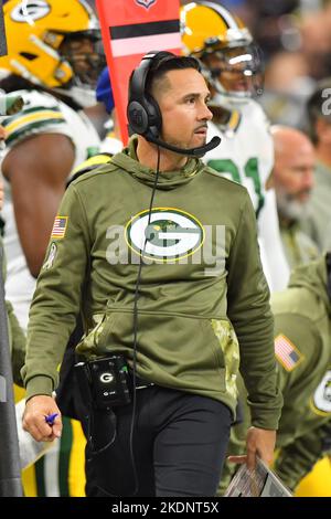 DETROIT, MI - 06 NOVEMBRE : l'entraîneur-chef des Green Bay Packers Matt Lafleur pendant le match entre les Green Bay Packers et les Detroit Lions sur 6 novembre 2022 à Detroit, MI (photo d'Allan Dranberg/CSM) Banque D'Images