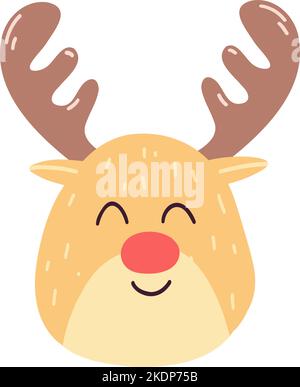 Joli visage de cerf de Noël dans un style de dessin animé plat. Illustration vectorielle de caractère animal dessinée à la main Illustration de Vecteur