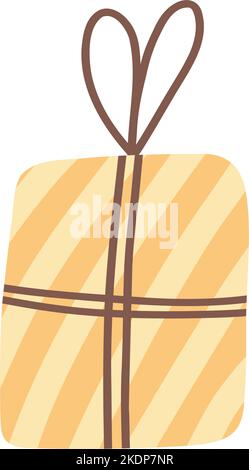 Boîte cadeau de style dessin animé. Illustration vectorielle dessinée à la main d'un cadeau enveloppé de couleur et orné d'un noeud. Concept de vente, shopping, anniversaire, Noël Illustration de Vecteur
