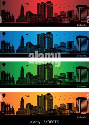 Ville de Columbus dans quatre couleurs différentes - illustration, ville en couleurs fond, Columbus, Ohio Illustration de Vecteur