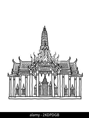 Illustration représentant le temple de Wat Phra Kaew ou du Bouddha d'Emeraude à Bangkok, Thaïlande. Bouddhisme thaïlandais et destination de voyage en Thaïlande concept. Illustration de Vecteur