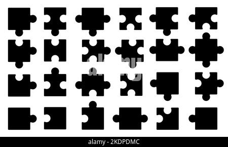 Pièces de puzzle. Symboles puzzle abstraits pour jeu d'équipe, blanc variation carreaux parties amusant concentration logique jouet. Collection à vecteur isolé Illustration de Vecteur