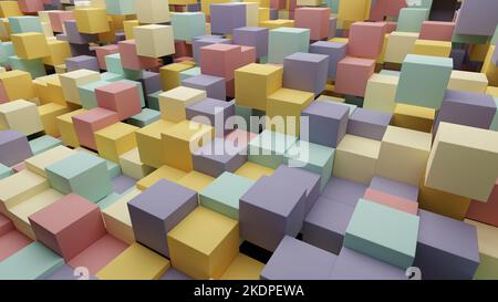 Gros plan 3D rendu 8K fond d'écran de cubes rétro-colorés Banque D'Images