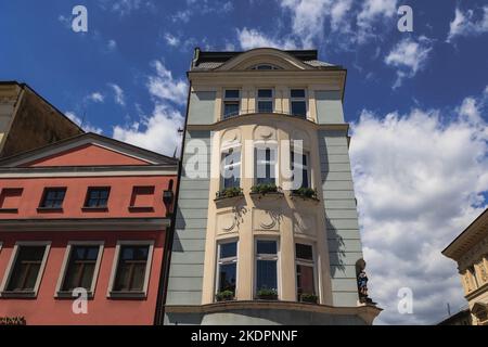 À partir de 1914 sur Stary Targ rue sur la vieille ville de Cieszyn ville frontière en Pologne Banque D'Images