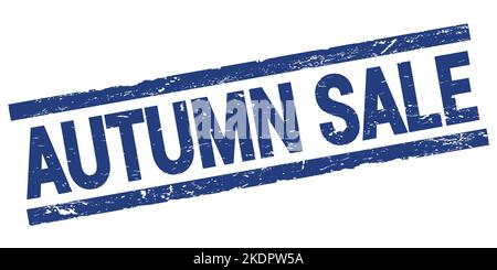 Texte DE LA VENTE D'AUTOMNE inscrit sur l'enseigne rectangulaire bleue. Banque D'Images