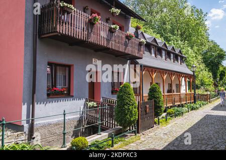 La Venise dite de Cieszyn sur la rue Przykopa dans la partie historique de la ville frontalière de Cieszyn en Pologne Banque D'Images