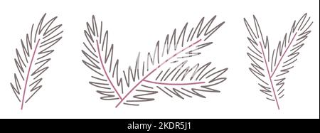 Branches de l'arbre de Noël. Jeu d'aiguilles en pin. Illustration vectorielle. Éléments de décoration de Noël Illustration de Vecteur