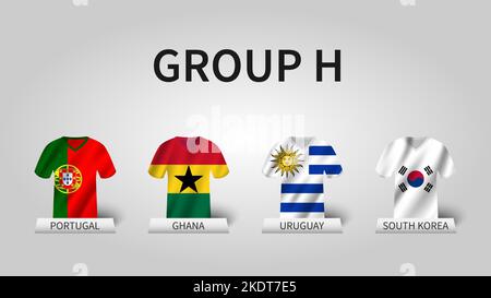 Tournoi de football de la coupe du monde de la fifa au Qatar 2022 . Groupe H étages . Maillot de tissage avec motif drapeau de pays . Vecteur . Illustration de Vecteur