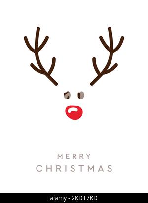 renne avec nez rouge carte de noël sur fond blanc Illustration de Vecteur