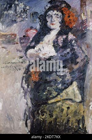 “Carmencita”, Portrait de Charlotte Berend-Corinthe en robe espagnole par Lovis Corinthe (1858-1925), huile sur toile, 1924 Banque D'Images