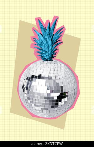 Illustration du magazine d'art d'un gars cool et enthousiaste dansant x-mas disco ball en appréciant parti isolé dessin arrière-plan Banque D'Images