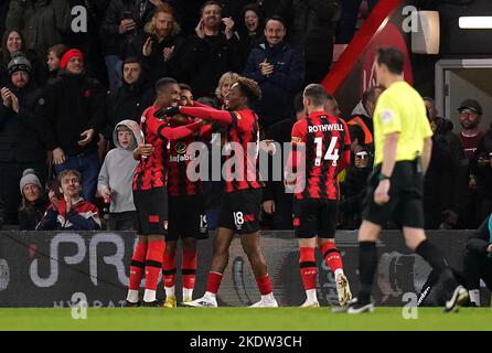 Le Junior Stanislas de Bournemouth célèbre le deuxième but de son équipe lors du troisième tour de la coupe Carabao au stade Vitality, à Bournemouth. Date de la photo: Mardi 8 novembre 2022. Banque D'Images