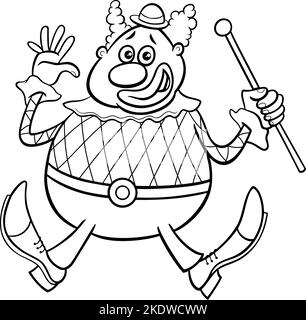 Dessin animé noir et blanc illustration de drôle clown cirque bande dessinée caractère coloriage page Illustration de Vecteur