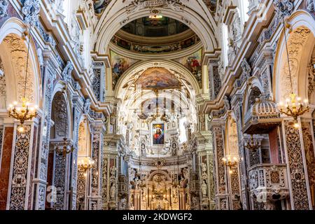 L'intérieur de l'église du Gesu (également connue sous le nom de Casa Prodessa), Palerme, Sicile, Italie. Banque D'Images