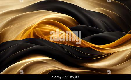 Abstrait tortillant les couleurs noir et or comme fond d'écran. 3D illustration. Banque D'Images