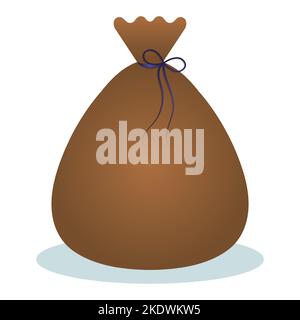 Sac cadeau du Père Noël. La surprise est liée par une corde violette. Illustration vectorielle colorée. Arrière-plan blanc isolé. Un sac rempli de cadeaux Illustration de Vecteur