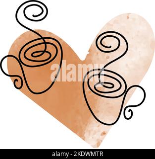 Contour Uni d'une tasse sur le fond d'un coeur en forme de zone de texture dans les couleurs de café tendance de manière aquarelle. Isoler. Vecteur. EPS. Idéal pour le design sur tissu ou serviette, menu, bannière Illustration de Vecteur