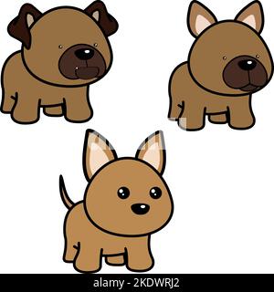 mignon chibi kawaii chiens personnage ensemble de dessins animés illustration. format vectoriel Illustration de Vecteur