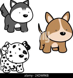 mignon chibi kawaii chiens ensemble de dessin animé illustration. format vectoriel Illustration de Vecteur