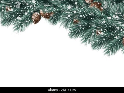 Bordure de Noël disposée avec des branches de sapin isolées sur fond blanc. Banque D'Images