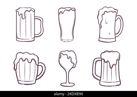 ensemble de verres à bière dessinés à la main, illustration de l'ooldle Illustration de Vecteur